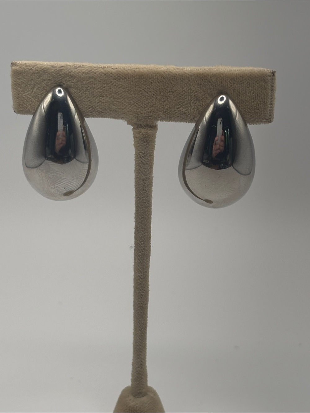 Chunky Silver Tone Teardrop Post Earrings